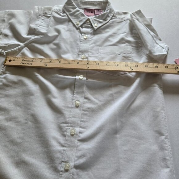 Izod Girls Oxford Button Collar White Uniform Pocket Short Sleeve Shirt Sz 16 - Picture 5 of 8